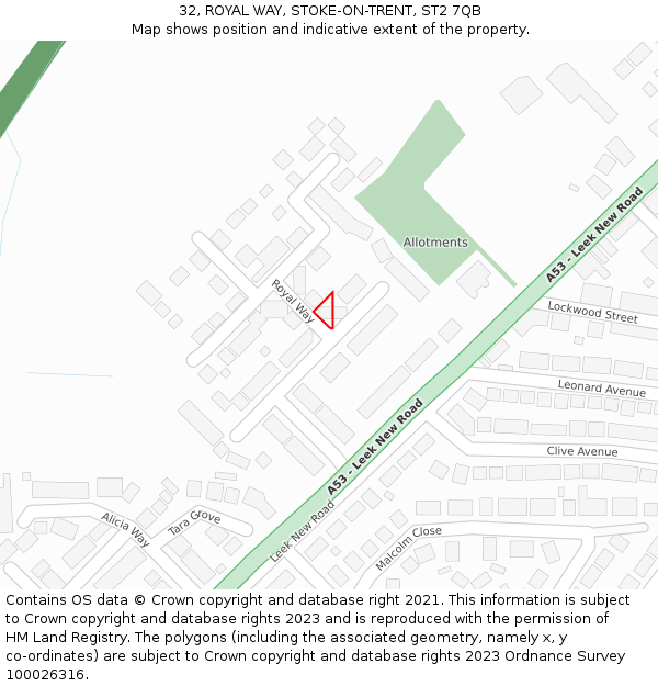 32, ROYAL WAY, STOKE-ON-TRENT, ST2 7QB: Location map and indicative extent of plot
