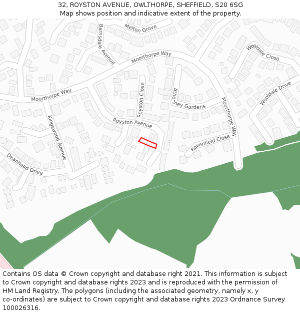 32, ROYSTON AVENUE, OWLTHORPE, SHEFFIELD, S20 6SG: Location map and indicative extent of plot