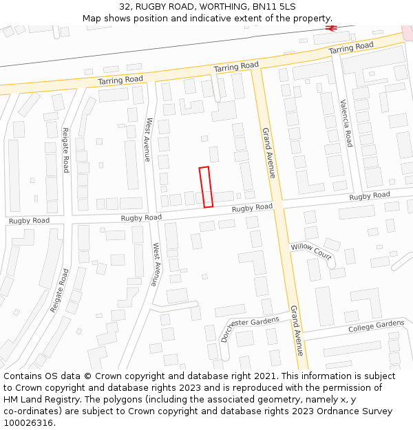 32, RUGBY ROAD, WORTHING, BN11 5LS: Location map and indicative extent of plot