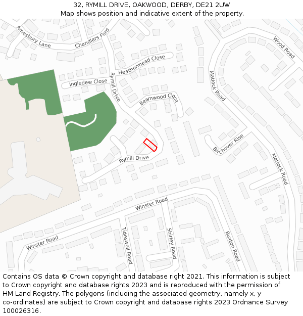 32, RYMILL DRIVE, OAKWOOD, DERBY, DE21 2UW: Location map and indicative extent of plot
