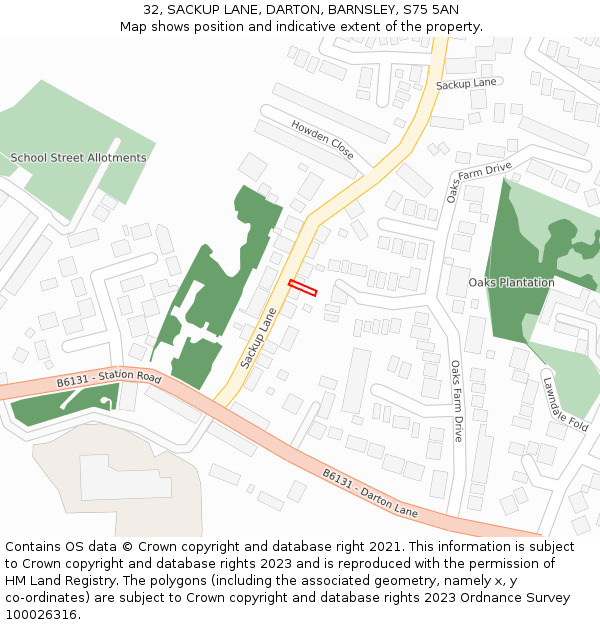 32, SACKUP LANE, DARTON, BARNSLEY, S75 5AN: Location map and indicative extent of plot