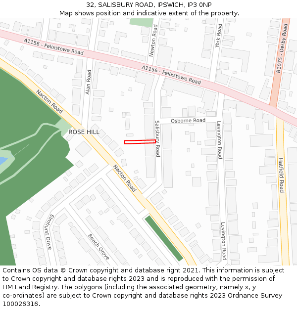 32, SALISBURY ROAD, IPSWICH, IP3 0NP: Location map and indicative extent of plot