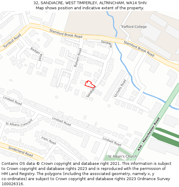 32, SANDIACRE, WEST TIMPERLEY, ALTRINCHAM, WA14 5HN: Location map and indicative extent of plot