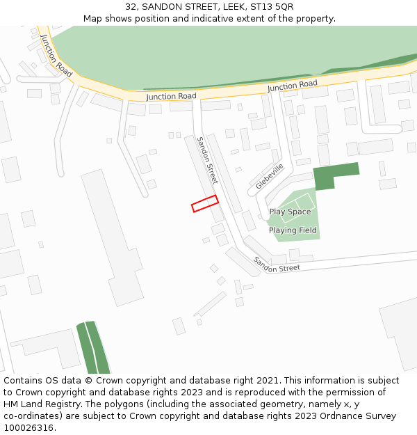 32, SANDON STREET, LEEK, ST13 5QR: Location map and indicative extent of plot
