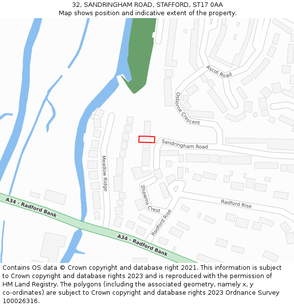 32, SANDRINGHAM ROAD, STAFFORD, ST17 0AA: Location map and indicative extent of plot