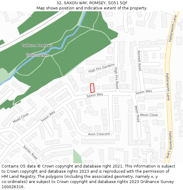 32, SAXON WAY, ROMSEY, SO51 5QF: Location map and indicative extent of plot