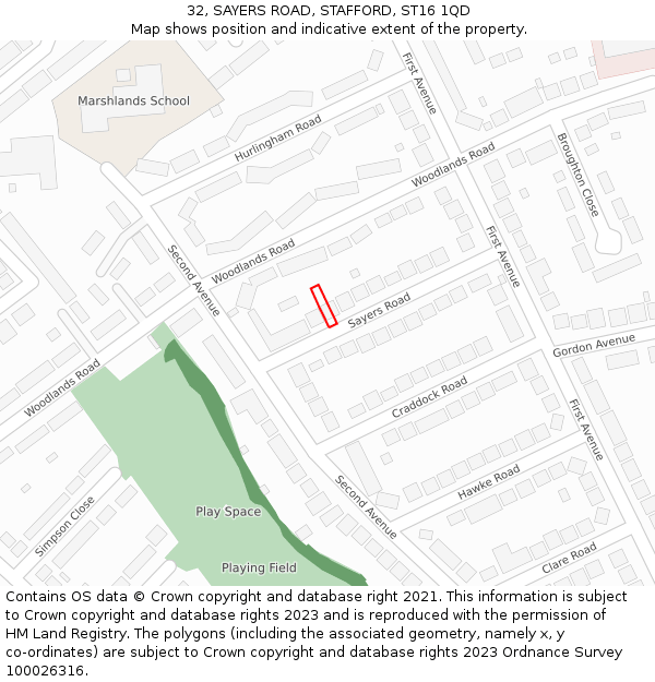 32, SAYERS ROAD, STAFFORD, ST16 1QD: Location map and indicative extent of plot