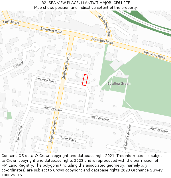 32, SEA VIEW PLACE, LLANTWIT MAJOR, CF61 1TF: Location map and indicative extent of plot