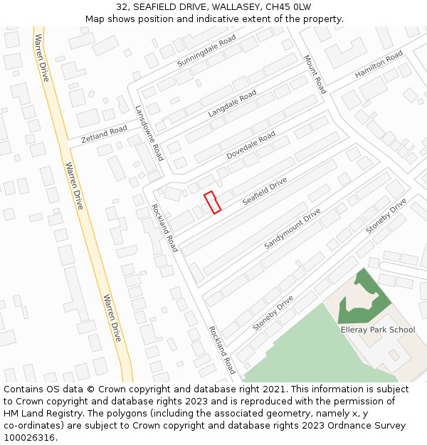 32, SEAFIELD DRIVE, WALLASEY, CH45 0LW: Location map and indicative extent of plot