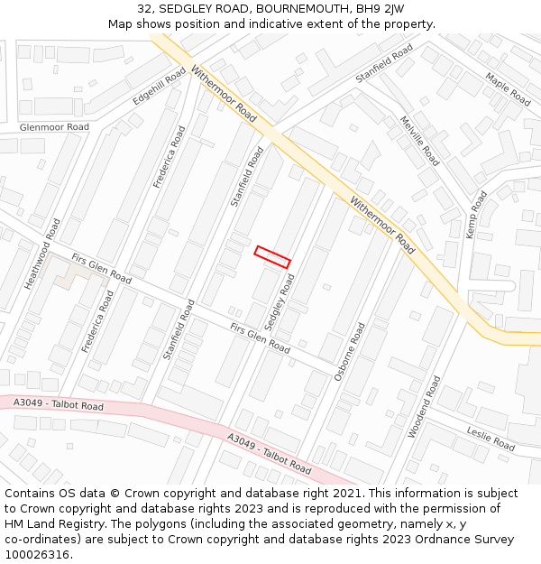 32, SEDGLEY ROAD, BOURNEMOUTH, BH9 2JW: Location map and indicative extent of plot
