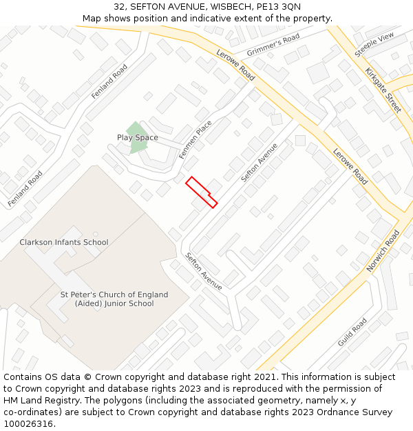 32, SEFTON AVENUE, WISBECH, PE13 3QN: Location map and indicative extent of plot