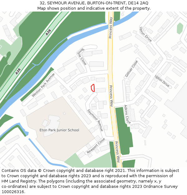 32, SEYMOUR AVENUE, BURTON-ON-TRENT, DE14 2AQ: Location map and indicative extent of plot