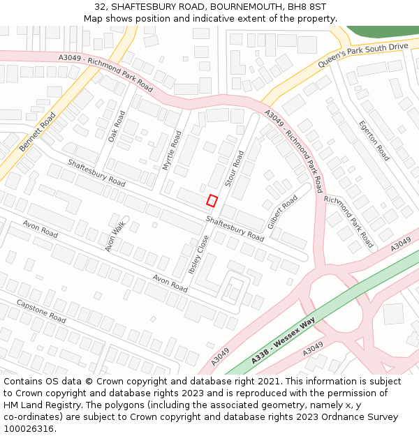 32, SHAFTESBURY ROAD, BOURNEMOUTH, BH8 8ST: Location map and indicative extent of plot