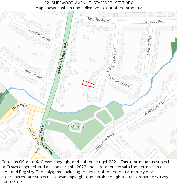 32, SHERWOOD AVENUE, STAFFORD, ST17 9BX: Location map and indicative extent of plot