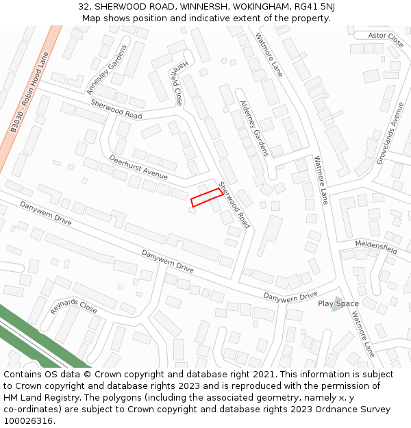 32, SHERWOOD ROAD, WINNERSH, WOKINGHAM, RG41 5NJ: Location map and indicative extent of plot