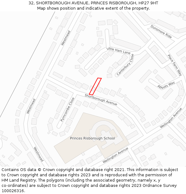 32, SHORTBOROUGH AVENUE, PRINCES RISBOROUGH, HP27 9HT: Location map and indicative extent of plot