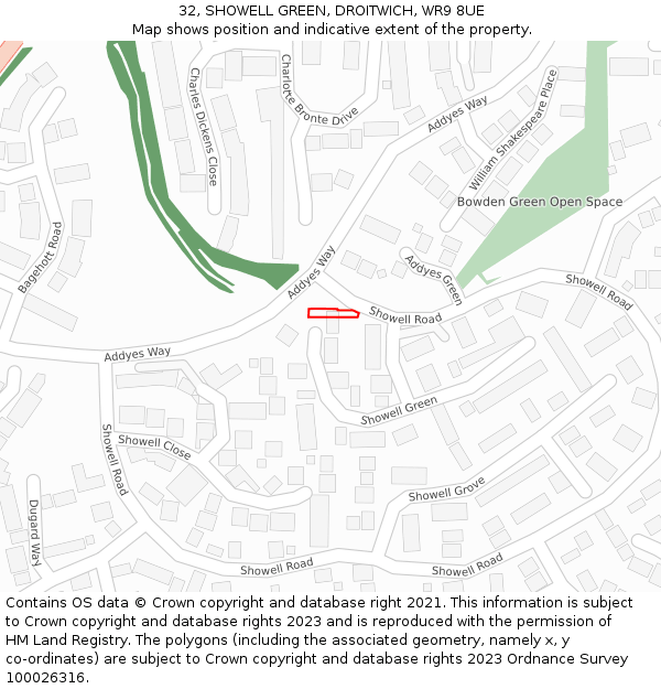 32, SHOWELL GREEN, DROITWICH, WR9 8UE: Location map and indicative extent of plot