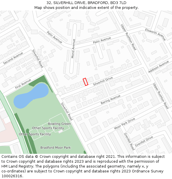 32, SILVERHILL DRIVE, BRADFORD, BD3 7LD: Location map and indicative extent of plot