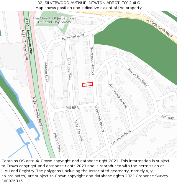 32, SILVERWOOD AVENUE, NEWTON ABBOT, TQ12 4LG: Location map and indicative extent of plot