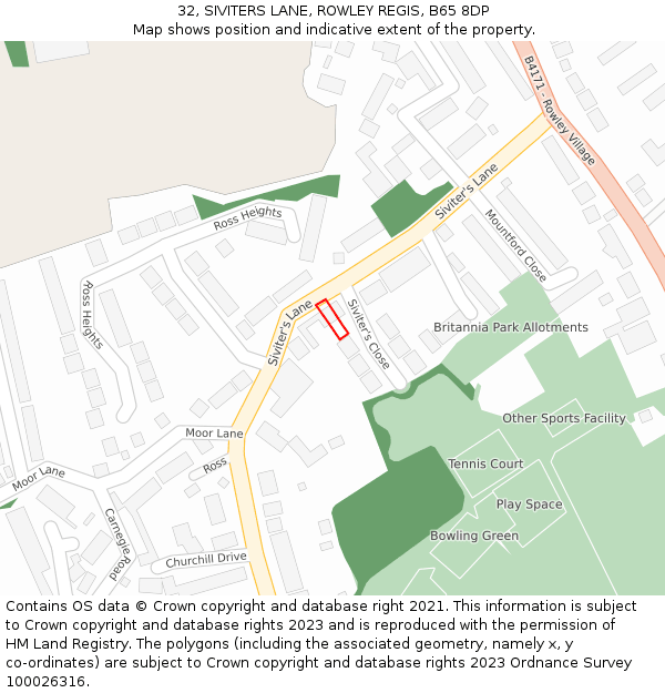 32, SIVITERS LANE, ROWLEY REGIS, B65 8DP: Location map and indicative extent of plot