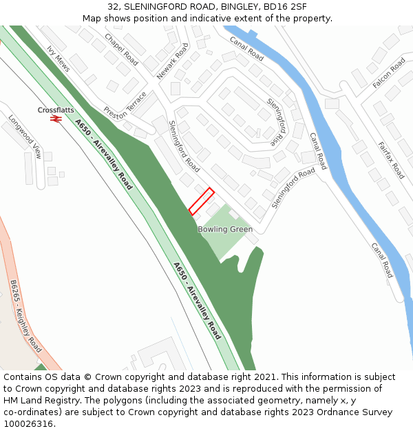 32, SLENINGFORD ROAD, BINGLEY, BD16 2SF: Location map and indicative extent of plot