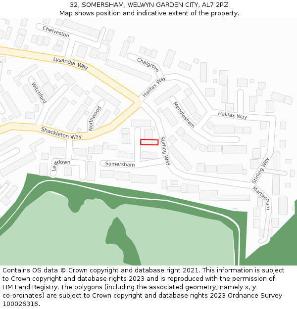 32, SOMERSHAM, WELWYN GARDEN CITY, AL7 2PZ: Location map and indicative extent of plot
