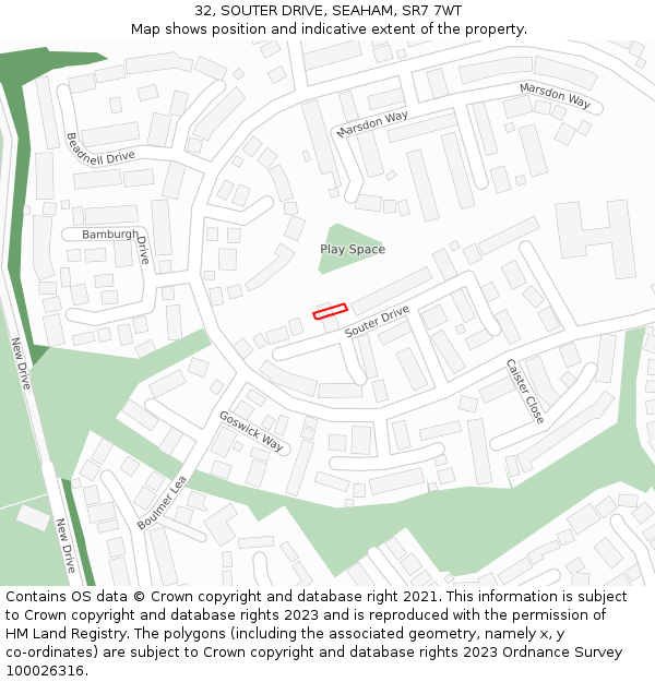 32, SOUTER DRIVE, SEAHAM, SR7 7WT: Location map and indicative extent of plot