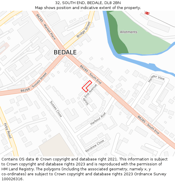 32, SOUTH END, BEDALE, DL8 2BN: Location map and indicative extent of plot