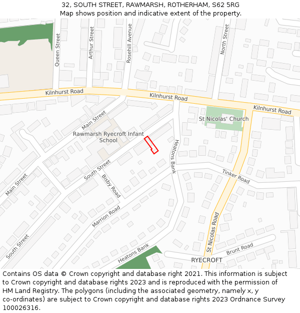 32, SOUTH STREET, RAWMARSH, ROTHERHAM, S62 5RG: Location map and indicative extent of plot