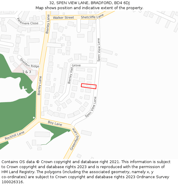32, SPEN VIEW LANE, BRADFORD, BD4 6DJ: Location map and indicative extent of plot