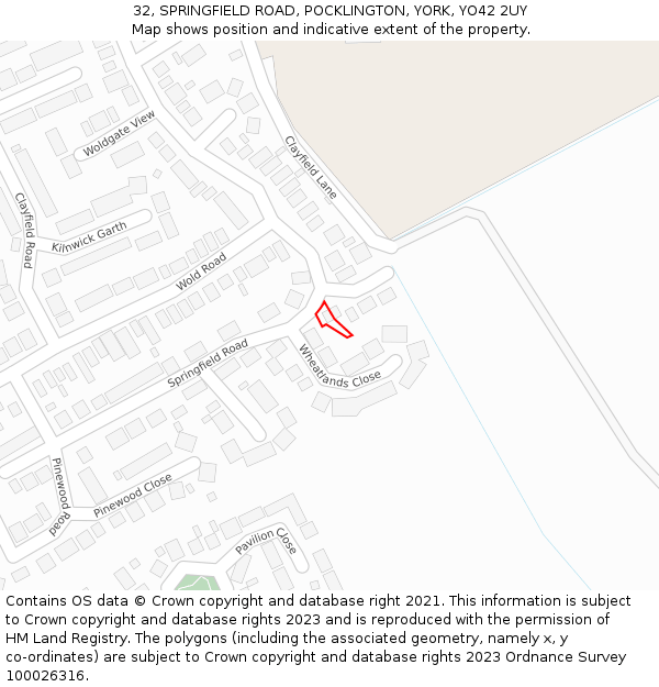 32, SPRINGFIELD ROAD, POCKLINGTON, YORK, YO42 2UY: Location map and indicative extent of plot