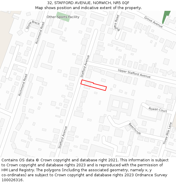 32, STAFFORD AVENUE, NORWICH, NR5 0QF: Location map and indicative extent of plot