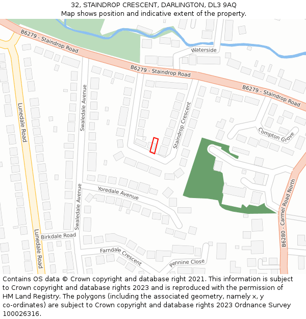 32, STAINDROP CRESCENT, DARLINGTON, DL3 9AQ: Location map and indicative extent of plot