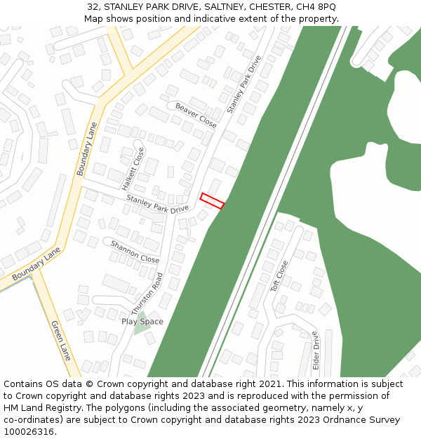 32, STANLEY PARK DRIVE, SALTNEY, CHESTER, CH4 8PQ: Location map and indicative extent of plot