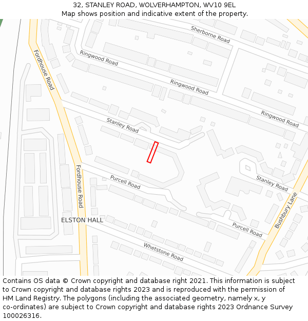 32, STANLEY ROAD, WOLVERHAMPTON, WV10 9EL: Location map and indicative extent of plot