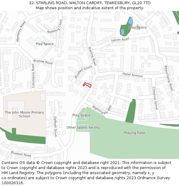 32, STARLING ROAD, WALTON CARDIFF, TEWKESBURY, GL20 7TD: Location map and indicative extent of plot
