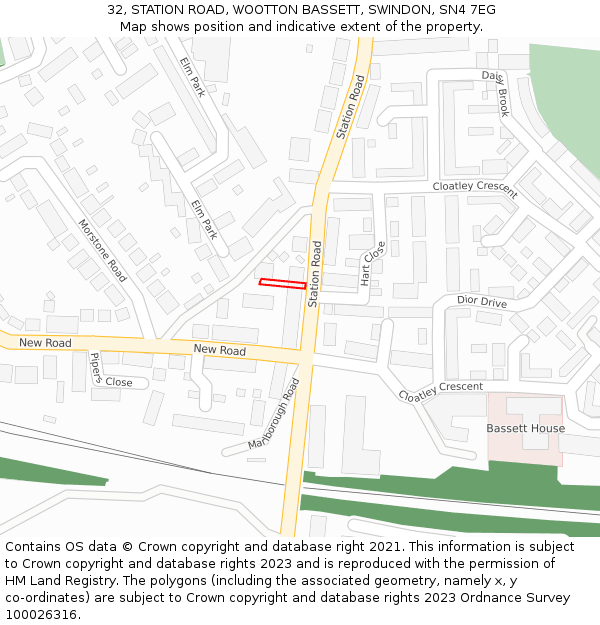 32, STATION ROAD, WOOTTON BASSETT, SWINDON, SN4 7EG: Location map and indicative extent of plot