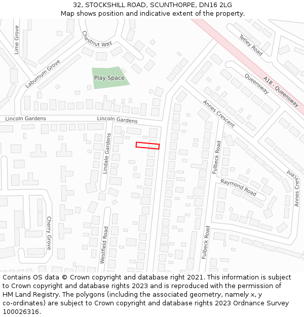 32, STOCKSHILL ROAD, SCUNTHORPE, DN16 2LG: Location map and indicative extent of plot