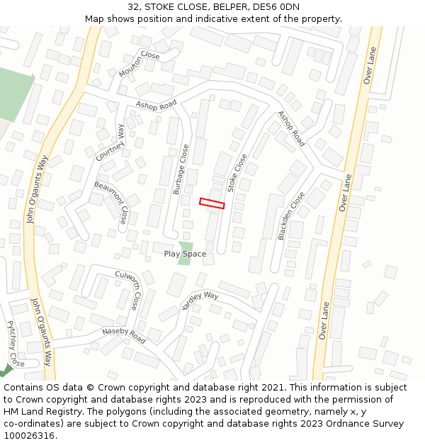 32, STOKE CLOSE, BELPER, DE56 0DN: Location map and indicative extent of plot