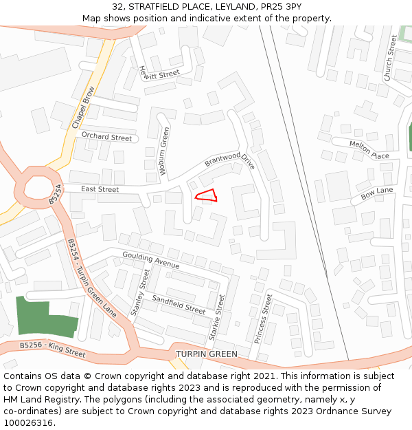 32, STRATFIELD PLACE, LEYLAND, PR25 3PY: Location map and indicative extent of plot