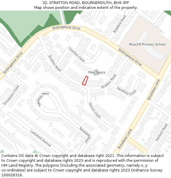 32, STRATTON ROAD, BOURNEMOUTH, BH9 3PF: Location map and indicative extent of plot