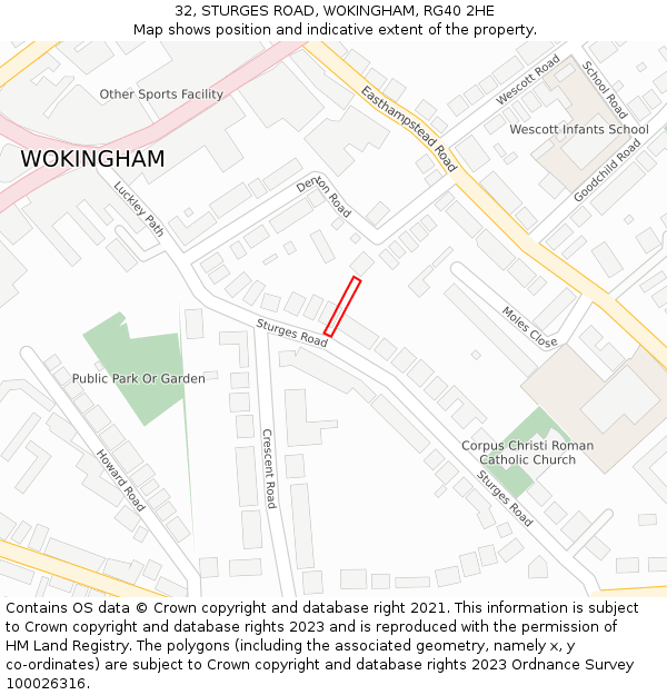 32, STURGES ROAD, WOKINGHAM, RG40 2HE: Location map and indicative extent of plot