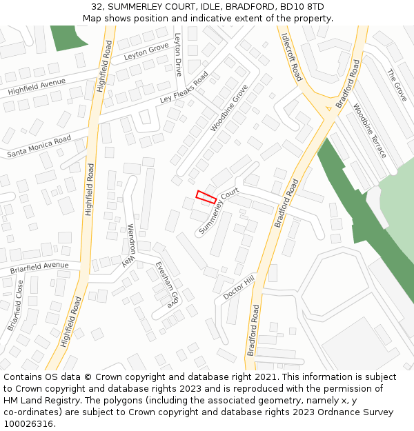 32, SUMMERLEY COURT, IDLE, BRADFORD, BD10 8TD: Location map and indicative extent of plot