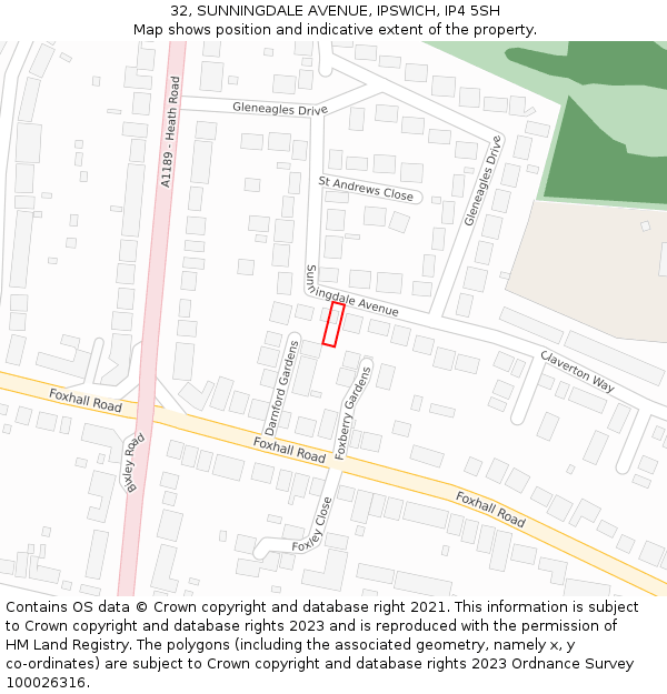 32, SUNNINGDALE AVENUE, IPSWICH, IP4 5SH: Location map and indicative extent of plot