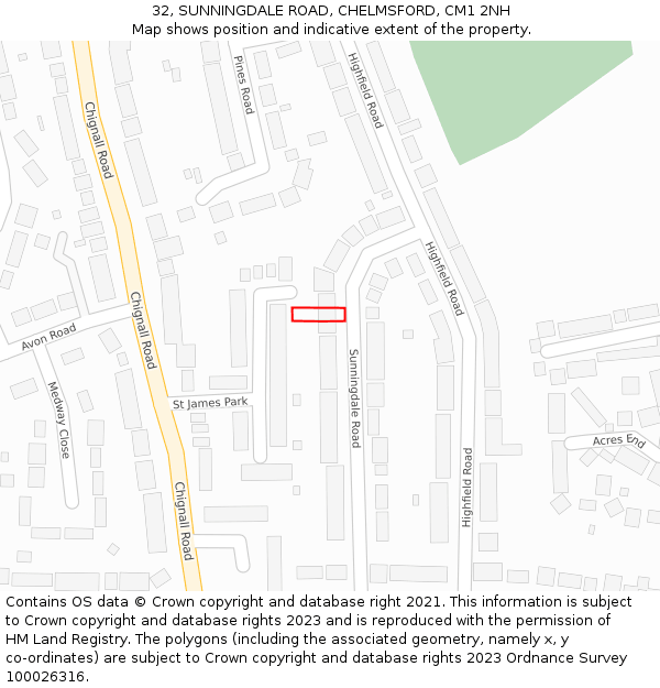 32, SUNNINGDALE ROAD, CHELMSFORD, CM1 2NH: Location map and indicative extent of plot