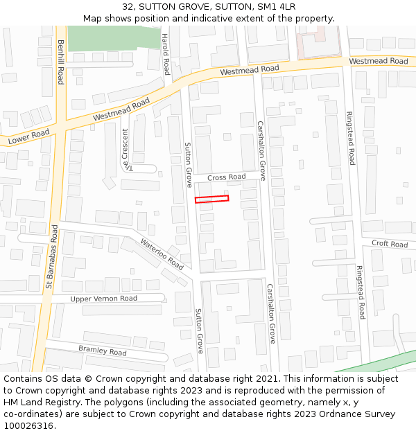 32, SUTTON GROVE, SUTTON, SM1 4LR: Location map and indicative extent of plot