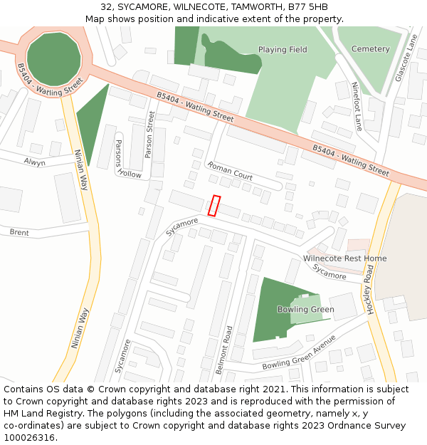 32, SYCAMORE, WILNECOTE, TAMWORTH, B77 5HB: Location map and indicative extent of plot