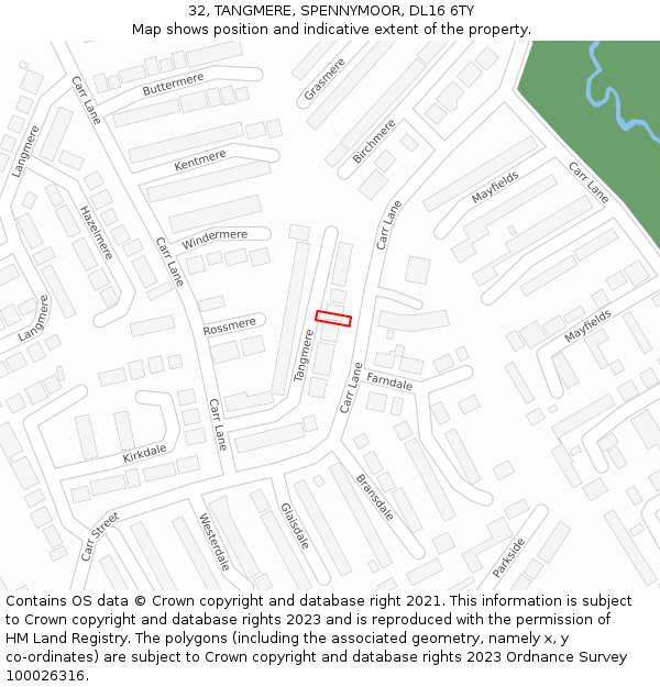 32, TANGMERE, SPENNYMOOR, DL16 6TY: Location map and indicative extent of plot