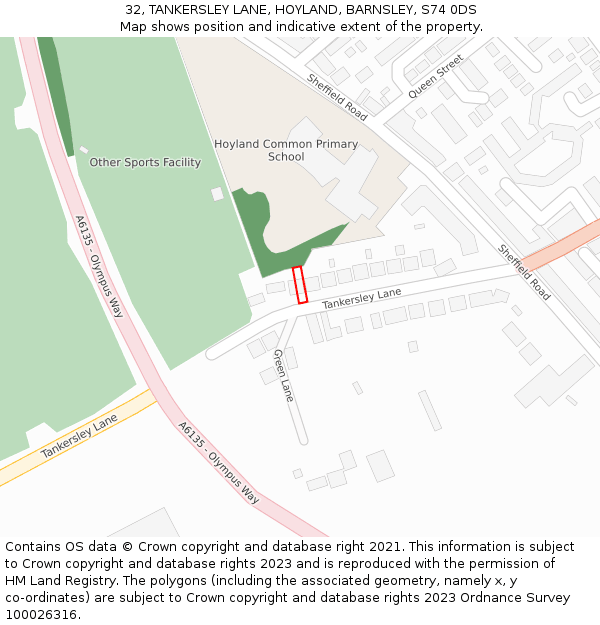 32, TANKERSLEY LANE, HOYLAND, BARNSLEY, S74 0DS: Location map and indicative extent of plot