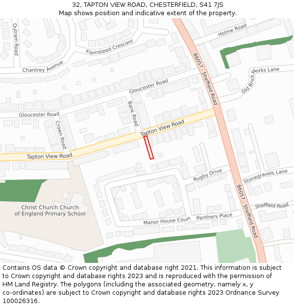 32, TAPTON VIEW ROAD, CHESTERFIELD, S41 7JS: Location map and indicative extent of plot
